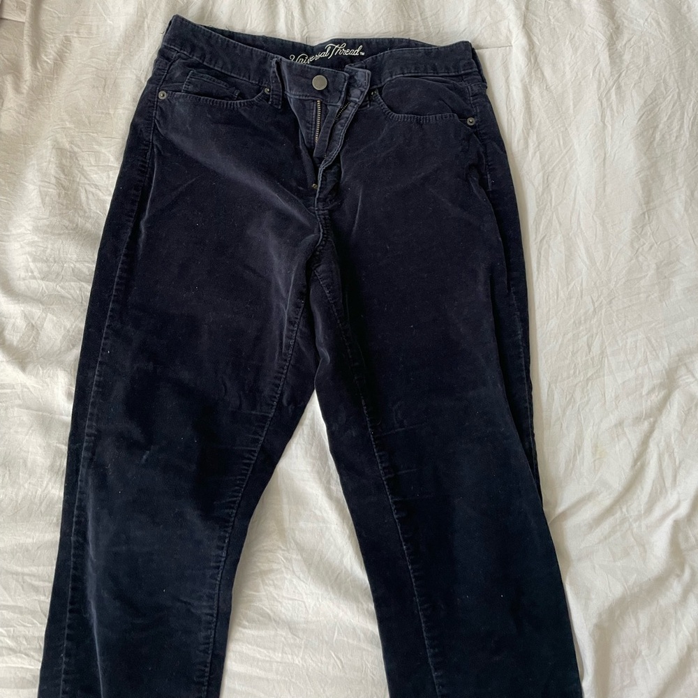 Universal Thread velvet navy pants; size 8/29R
